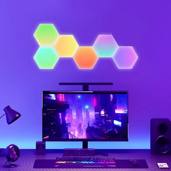 LANFENG Hexagonal Wall Lamp Rgb Panel Mood Light Smart Modular Gaming LED Light with Music Sync Honeycomb Shape for Decor Living Room Bedroom Lights