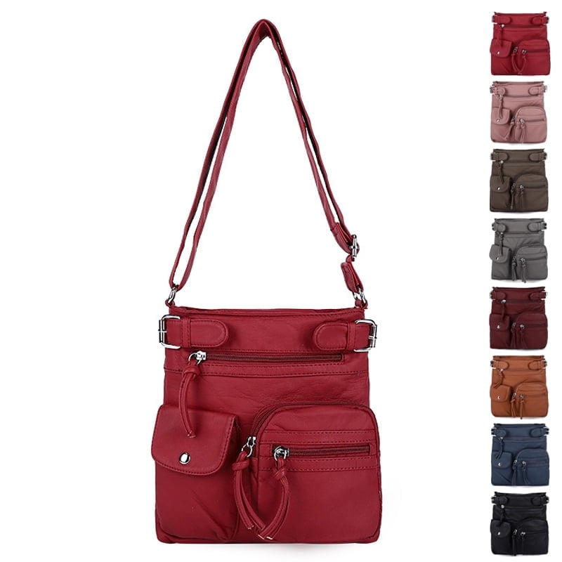 LANFENG Leather Crossbody Purse Women Shoulder Tote Bag Handbags clearance Travel Dark Red
