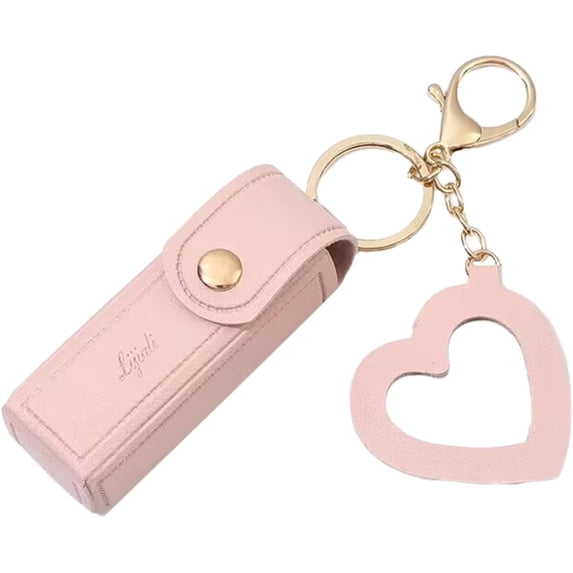 LANFENG Lipstick Keychain Leather Lipstick Bag with Heart Pendant for Women Portable Lip Gloss Case for Travel Backpac