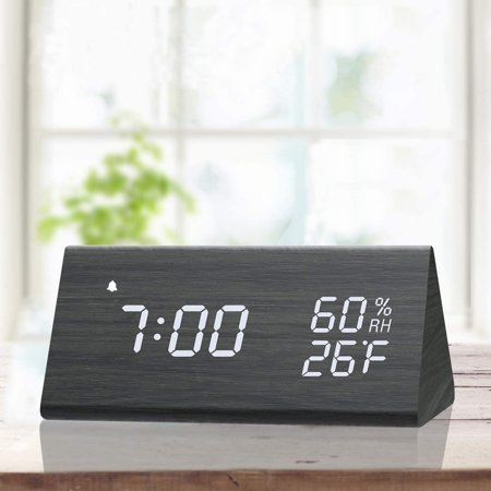 LANFENG Modern Digital Alarm Clock Wooden LED Display 3 Alarms Humidity&Temperature Bedroom