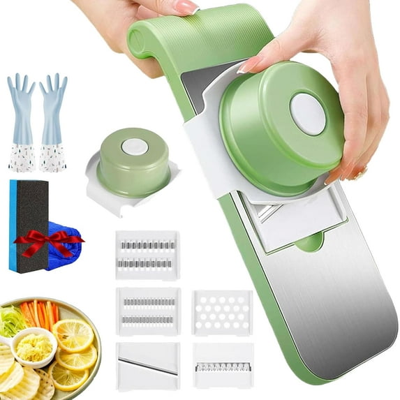 LANFENG Multifunctional Vegetable Cutter, Portable Mandoline Slicer for Kitchen, Adjustable Vegetable Cutter with Stainless Steel Blades