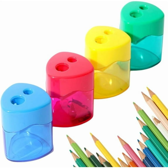 LANFENG Pencil Sharpeners with Lid, Dual Holes Compact Colored Handheld Pencil Sharpener, Colored Handheld Sharpener Suitable 4 Pcs