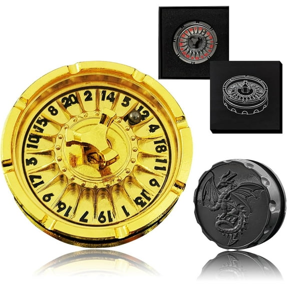 LANFENG Roulette Dice Spinner for DND Dice Dragon Metallic Dice with Gift Case for Dungeons and Dragon Game, RPG Role Playing Table Game Gifts (Black-red)