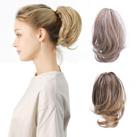 LANFENG Short Curly Ponytail, Clip On Synthetic Wavy Hair Ponytail Extensions For Thin Hair