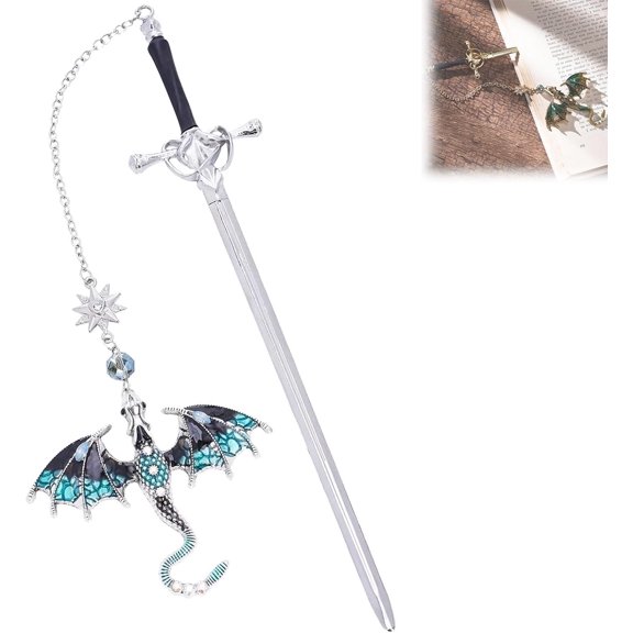 LANFENG Sword Bookmark, Cool Fourth Wing Dragon Bookmark, Aesthetic Vintage Tassel Metal Pendant, Gift for Reading Reader Men Boys(A)