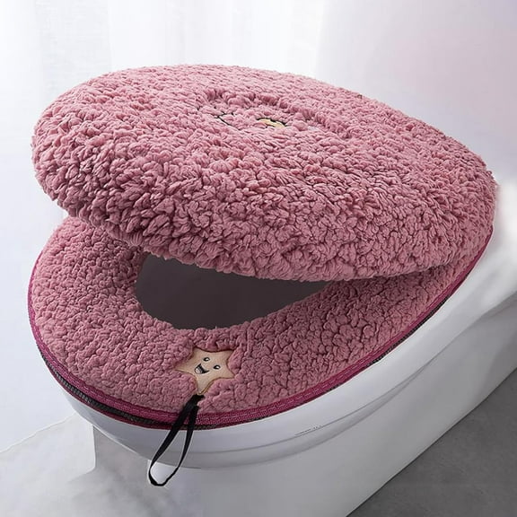 LANFENG Toilet Seat Warmer Cover & Toilet Lid Cover Green Fuzzy Toilet Seat Covers for Bathroom with Zipper Handle Plush Thicker Washable