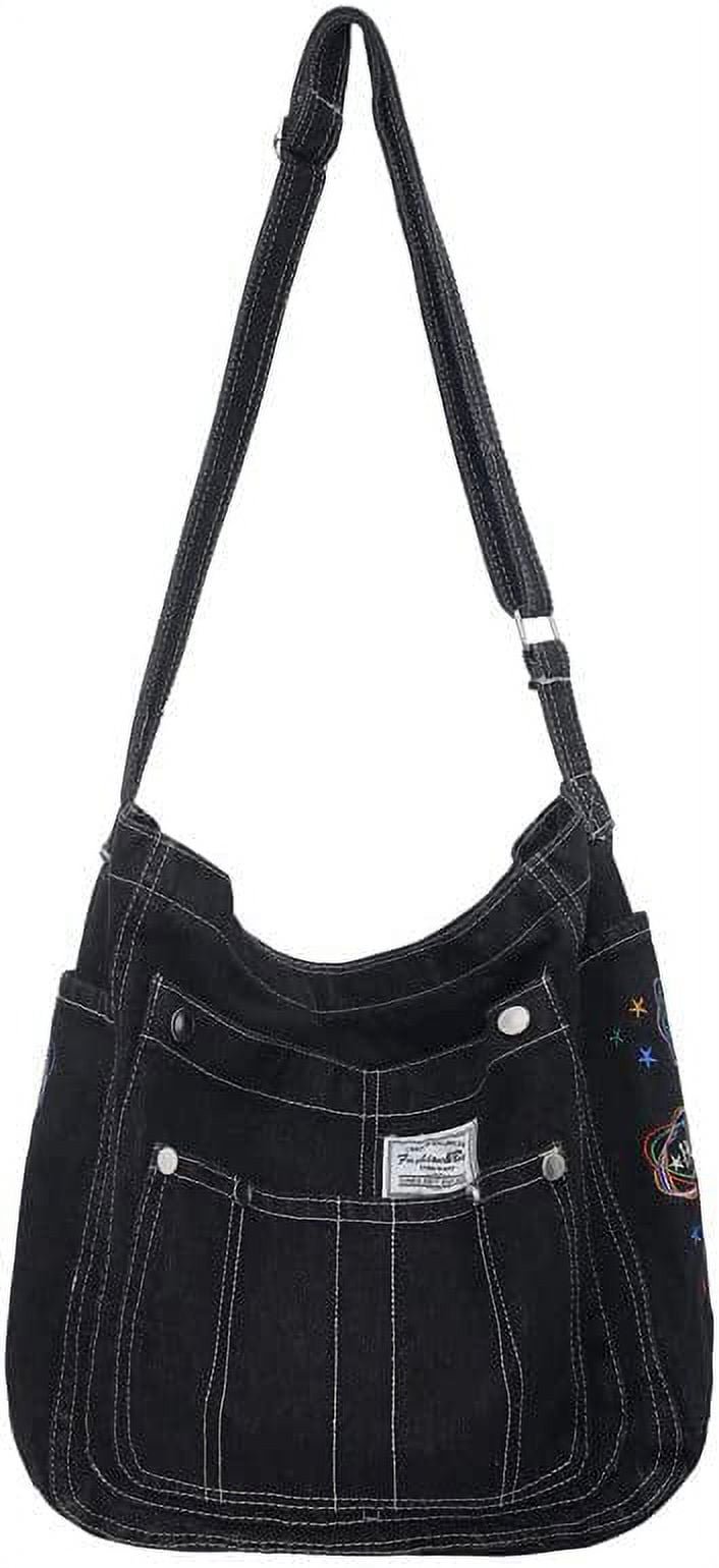 Denim Crossbody Bag For Women - PU Waterproof Shoulder Purse With Multiple Pockets, Black
