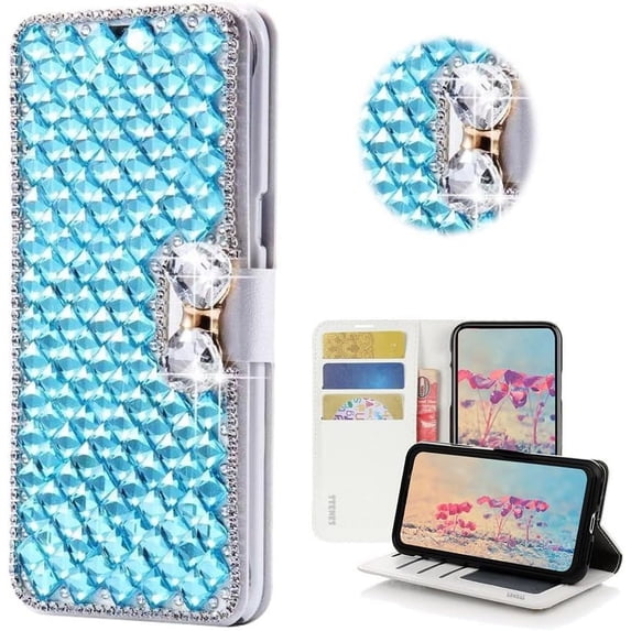 LANFENG Wallet Phone Case Compatible With iPhone 14 Plus Stylish - 3D Handmade Lattice Bowknot Magnetic Wallet Stand Leather Cover