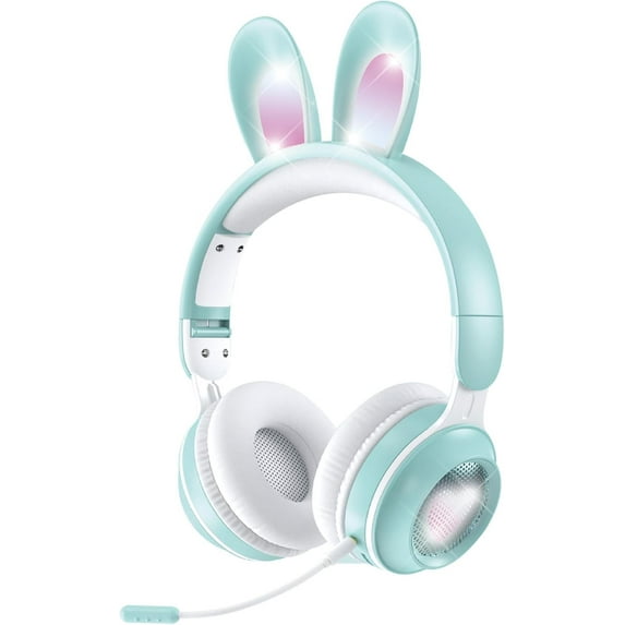 LANFENG Wireless Bluetooth Headphones with Microphone, Children Cute Cat Ear Girl Headphones for School, Pink Kindergarten Light up Kawaii Noise Cancelling