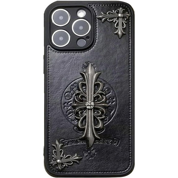 LANFENG iPhone Pro Max Case Gothic Leather Soft PU Style iPhone Case Cross Style
