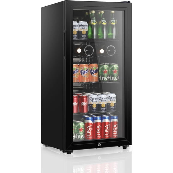 LANG Beverage Refrigerator, 4.5 Cu.Ft, Mini Fridge with Glass Door for Soda Beer, Freestanding Beverage Cooler for Office, Bar, Adjustable Shelving&Adjustable Foot