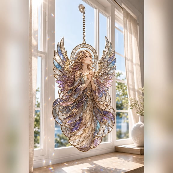 LANG ECOMMERCE Angel Suncatcher, Pastel Guardian Angel Window Hanging, Acrylic Suncatcher Style , Heavenly Angel Decor, Spiritual Gift for Her
