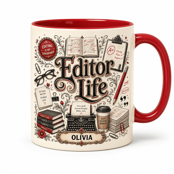LANG ECOMMERCE Ceramic Coffee Mug Editor Life Red Pencil Design for Desk Coffee Editor Appreciation Gift