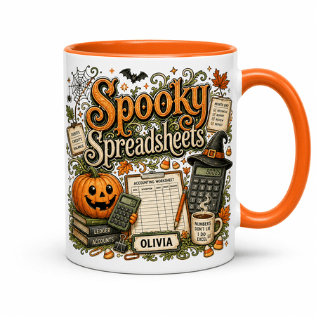 LANG ECOMMERCE Ceramic Coffee Mug Spooky Spreadsheets Halloween Accountant Desk Drinkware for Accountants