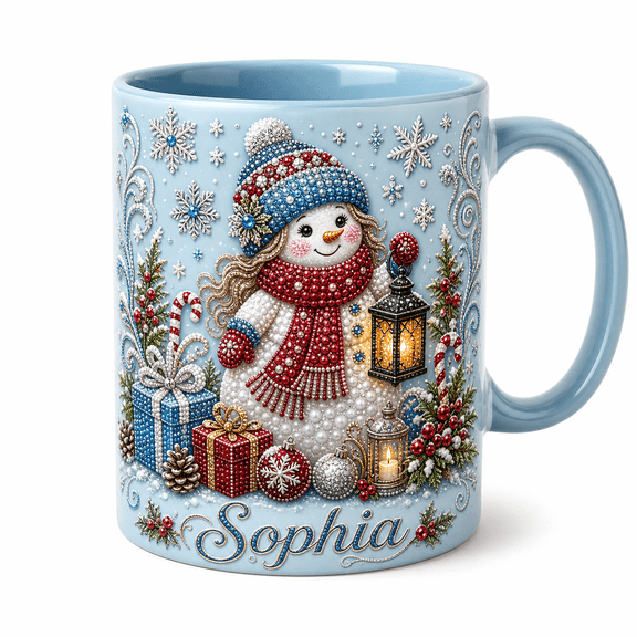 LANG ECOMMERCE Christmas Ceramic Mug Personalized Snowman with Snowflakes for Coffee and Tea Holiday Gift