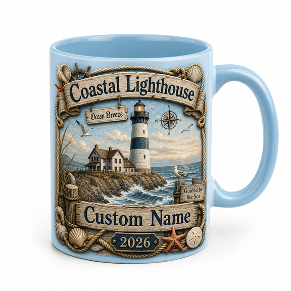 LANG ECOMMERCE Coffee Mug Coastal Lighthouse Personalized Ceramic for Beach Coffee Gift