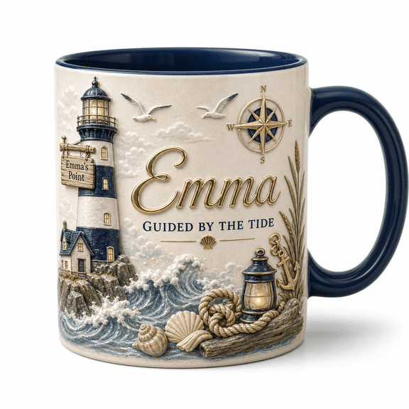 LANG ECOMMERCE Coffee Mug Personalized Lighthouse Coastal Ceramic Cup for Morning Coffee Beach Lover Gift
