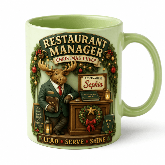 LANG ECOMMERCE Coffee Mug Restaurant Manager Moose Christmas Ceramic Drinkware for Custom Name Gift