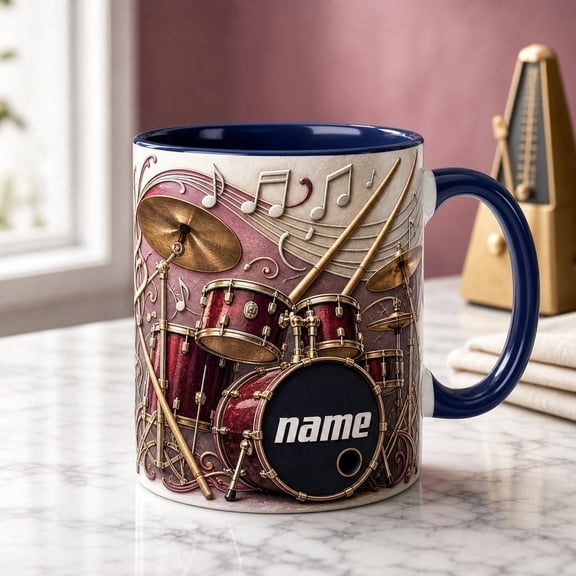 LANG ECOMMERCE Custom Drum Set Mug Personalized Ceramic Coffee Cup Gift for Drummers