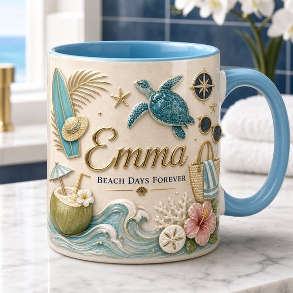 LANG ECOMMERCE Custom Name Coffee Mug Beach Days Forever Ceramic Drinkware for Ocean Vibe Lovers