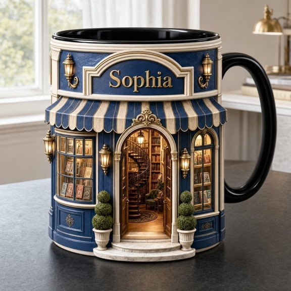 LANG ECOMMERCE Custom Name Mug Cozy Bookstore Ceramic Coffee Cup for Book Lovers