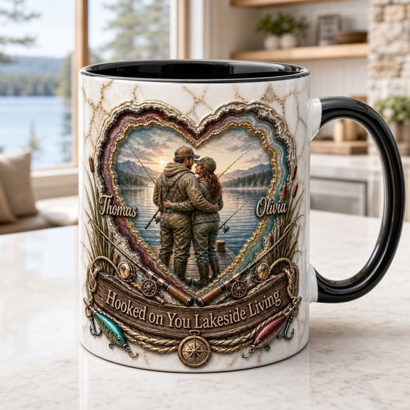 LANG ECOMMERCE Custom Name Mug Hooked on You Geode Heart Ceramic Coffee Cup for Couples Anniversary
