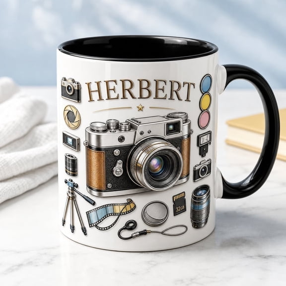 LANG ECOMMERCE Custom Name Mug Photography Theme Ceramic Desk Gift for Photographers