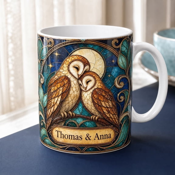 LANG ECOMMERCE Custom Names Mug Owl Couple Ceramic Coffee Drinkware for Owl Lovers