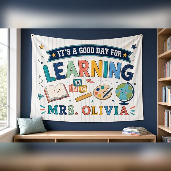 LANG ECOMMERCE It's A Good Day For Learning Tapestry, Custom Back To School Tapestry, Personalized Teacher Name Classroom Tapestry