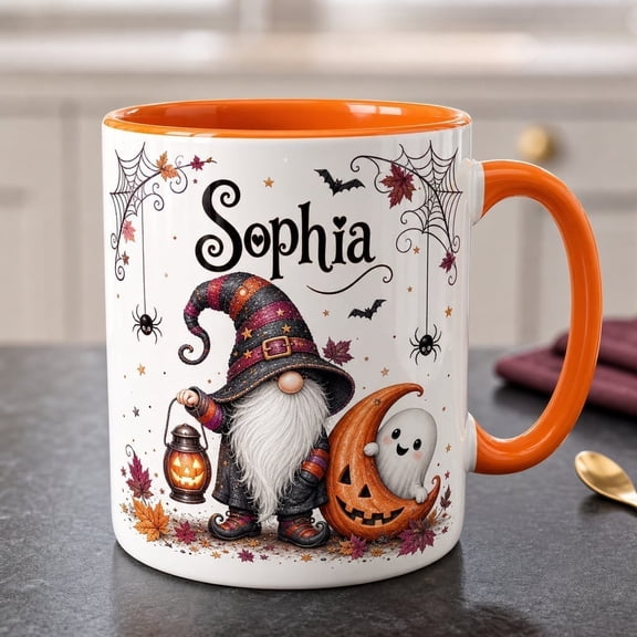 LANG ECOMMERCE Mug Custom Name Spooky Ghost Gnome Ceramic Coffee Drinkware Halloween Gift