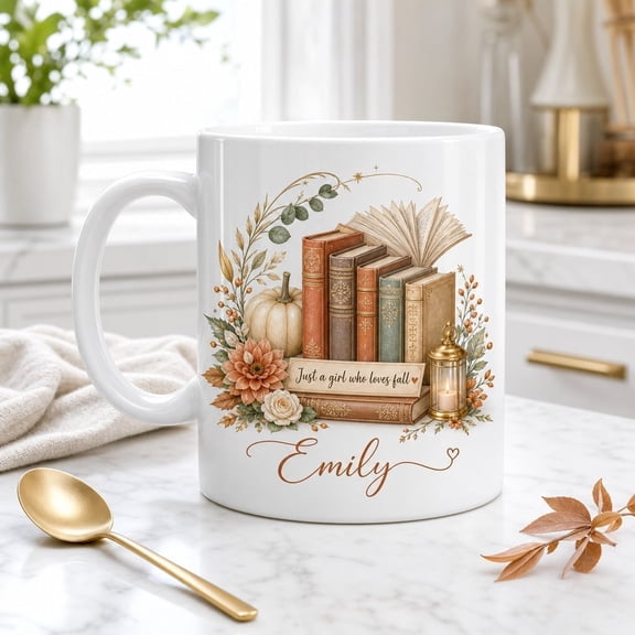 LANG ECOMMERCE Mug Floral Book Stack Personalized Ceramic Coffee Drinkware Autumn Book Lover