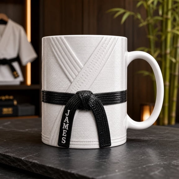 LANG ECOMMERCE Mug Personalized Black Belt Dragon Emblem Ceramic Coffee Cup for Dojo Sensei Appreciation