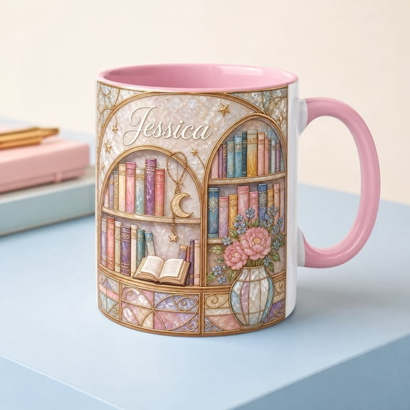 LANG ECOMMERCE Mug Personalized Book Lover Faux Stained Glass Ceramic Coffee Cup Reading Teacher Librarian