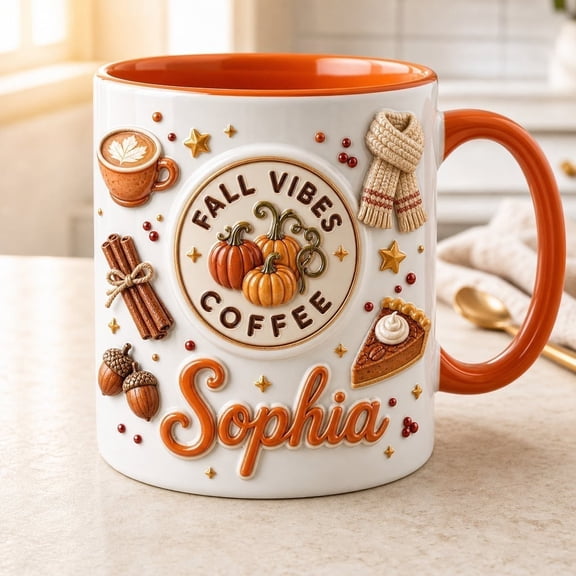 LANG ECOMMERCE Mug Personalized Name Fall Vibes Ceramic Coffee Drinkware Autumn Gift