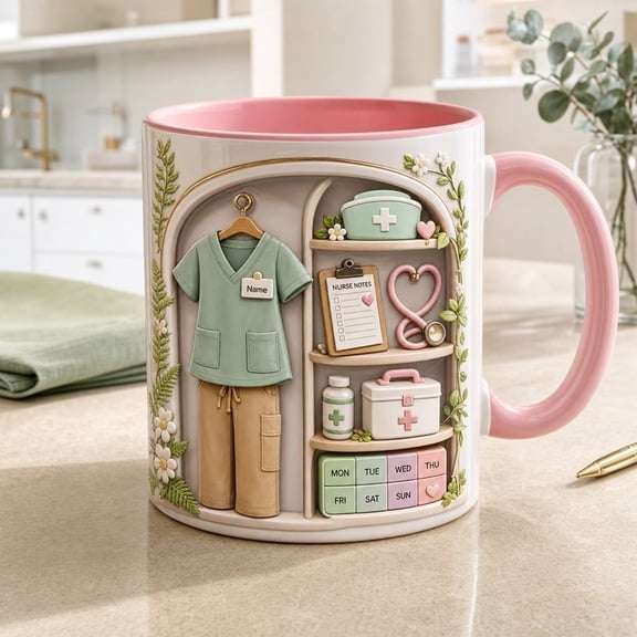 LANG ECOMMERCE Mug Personalized Nurse Pink Scrubs Ceramic Coffee Cup Nursing Student Graduation Gift