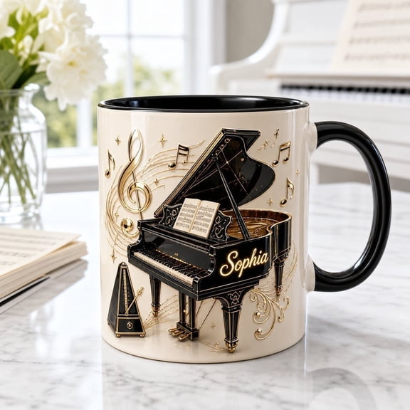 LANG ECOMMERCE Mug Personalized Piano Ceramic Coffee Cup, Grand Piano 3D Art for Music Teachers