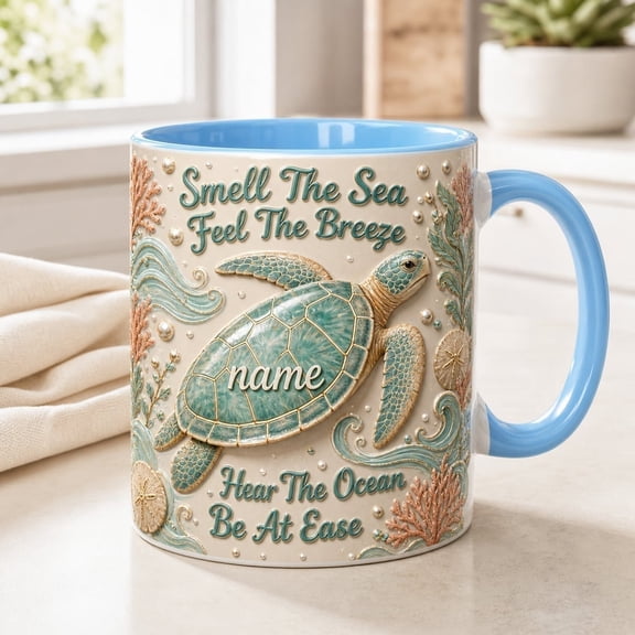 LANG ECOMMERCE Mug Personalized Sea Turtle Ceramic Coffee Cup Beach Theme Decor Ocean Lover Gift