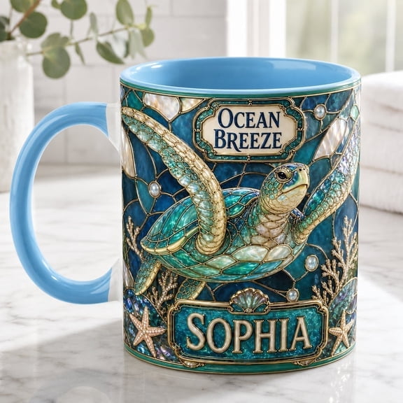 LANG ECOMMERCE Mug Personalized Sea Turtle Ceramic Coffee Drinkware Ocean Lovers