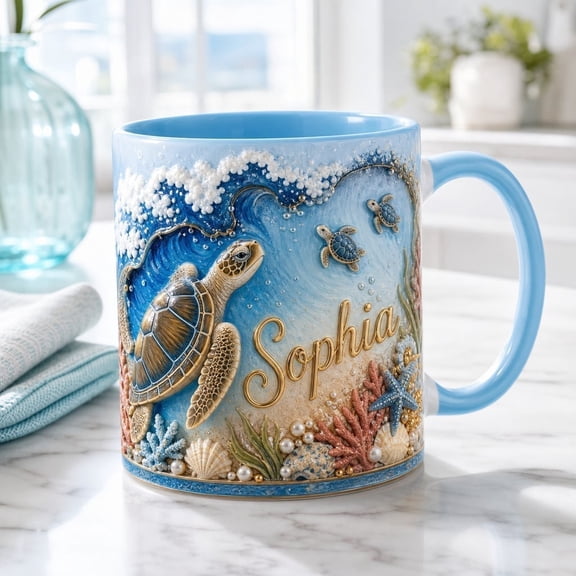 LANG ECOMMERCE Mug Personalized Sea Turtle Ceramic Coffee Drinkware Ocean Lovers