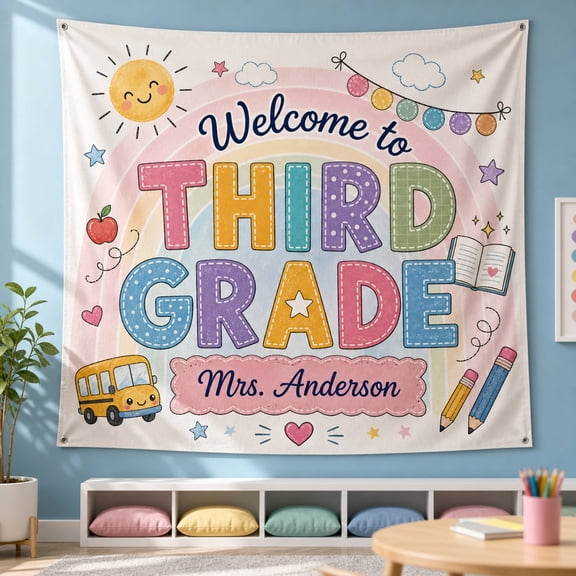 LANG ECOMMERCE Personalized Classroom Tapestry Back to School Fabric Wall Hanging for Third Grade Teacher