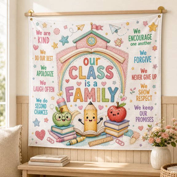 LANG ECOMMERCE Personalized Classroom Tapestry Custom Name Fabric Wall Banner School Decor for Teachers