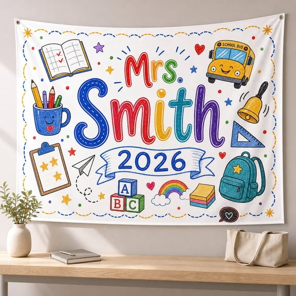 LANG ECOMMERCE Personalized Classroom Tapestry Custom Name Fabric Wall Hanging Back to School Teacher Gift 2026