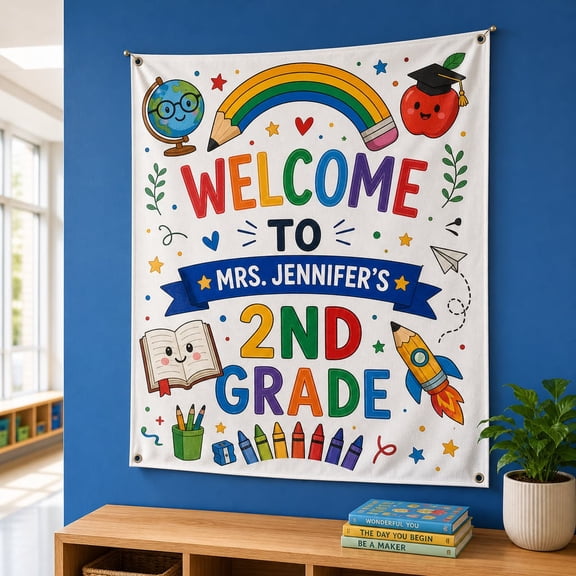 LANG ECOMMERCE Personalized Classroom Tapestry Custom Name Fabric Wall Hanging Banner for Teacher Back To School