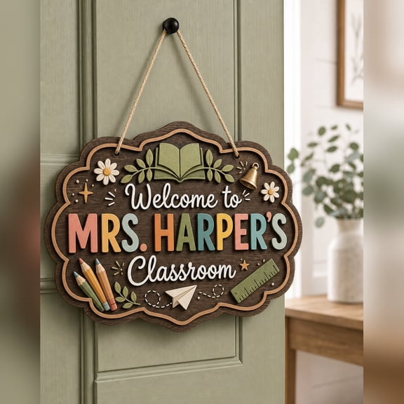 LANG ECOMMERCE Personalized Door Sign Custom Teacher Name Wooden Classroom Decor Plaque Back to School Gift