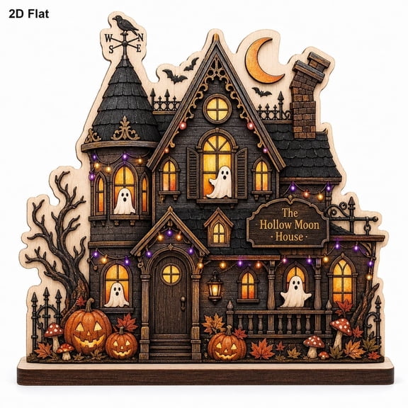 LANG ECOMMERCE Personalized Haunted House Wooden Block Sign Tabletop Shelf Decor for Halloween