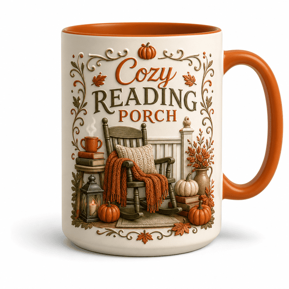 LANG ECOMMERCE Personalized Mug Gift Cozy Reading Porch Ceramic Coffee Cup for Fall Book Lovers