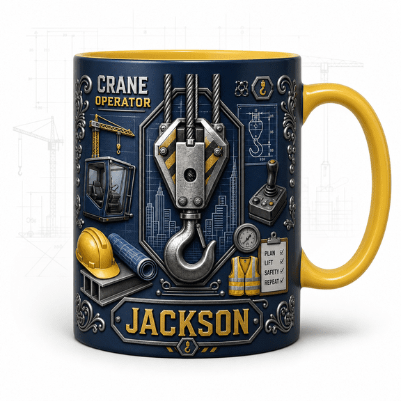 LANG ECOMMERCE Personalized Mug Gift Crane Operator Blueprint Ceramic Coffee Cup for Work Breaks
