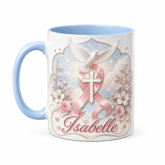 LANG ECOMMERCE Personalized Mug Gift, Dove Faith Pink Ribbon Coffee Cup for Peace and Hope