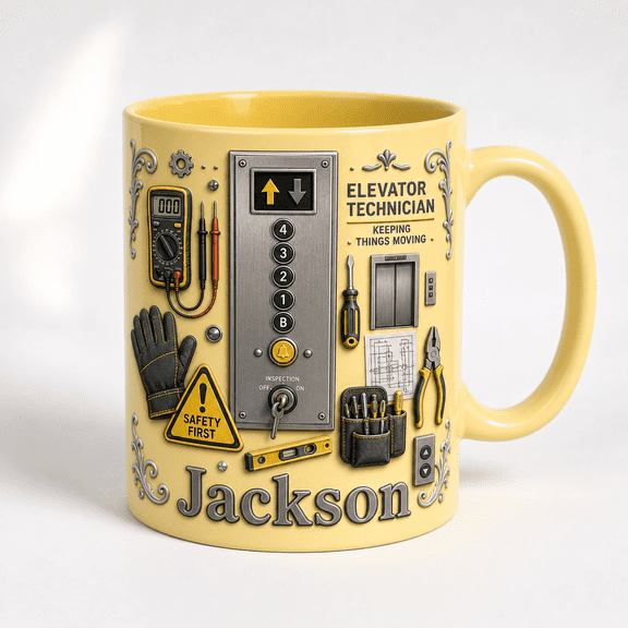 LANG ECOMMERCE Personalized Mug Gift, Elevator Technician Tool Design Coffee Cup for Elevator Techs