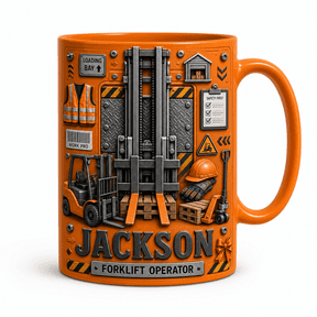 LANG ECOMMERCE Personalized Mug Gift, Forklift Operator Orange Coffee Cup for Work Breaks and Warehouse Crew